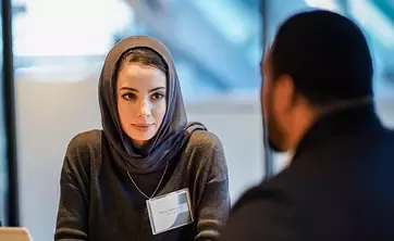 woman is smiling