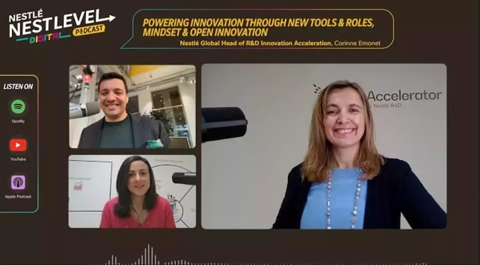 A video call where a frame of Nestlé Level logo with the tagline "The Future of Innovation and Transformation" displayed