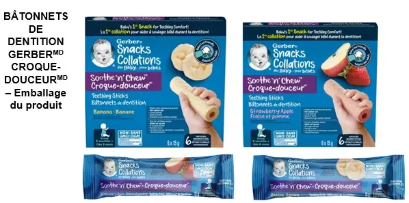 BÂTONNETS DE DENTITION GERBERMD CROQUE-DOUCEURMD – Emballage du produit