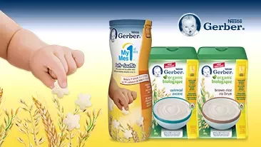 Cereales biologiques pour les petits bedons de bebes et premiere collation de Nestle Gerber