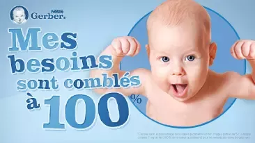 Gerber logo and baby flexing arm muscles
