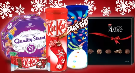Quality Street, Père Noël Kit Kat, boîtes métalliques Kit Kat et Smarties, Black Magic